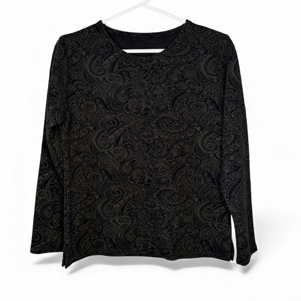 Women’s Black Green Paisley Knit Top Small